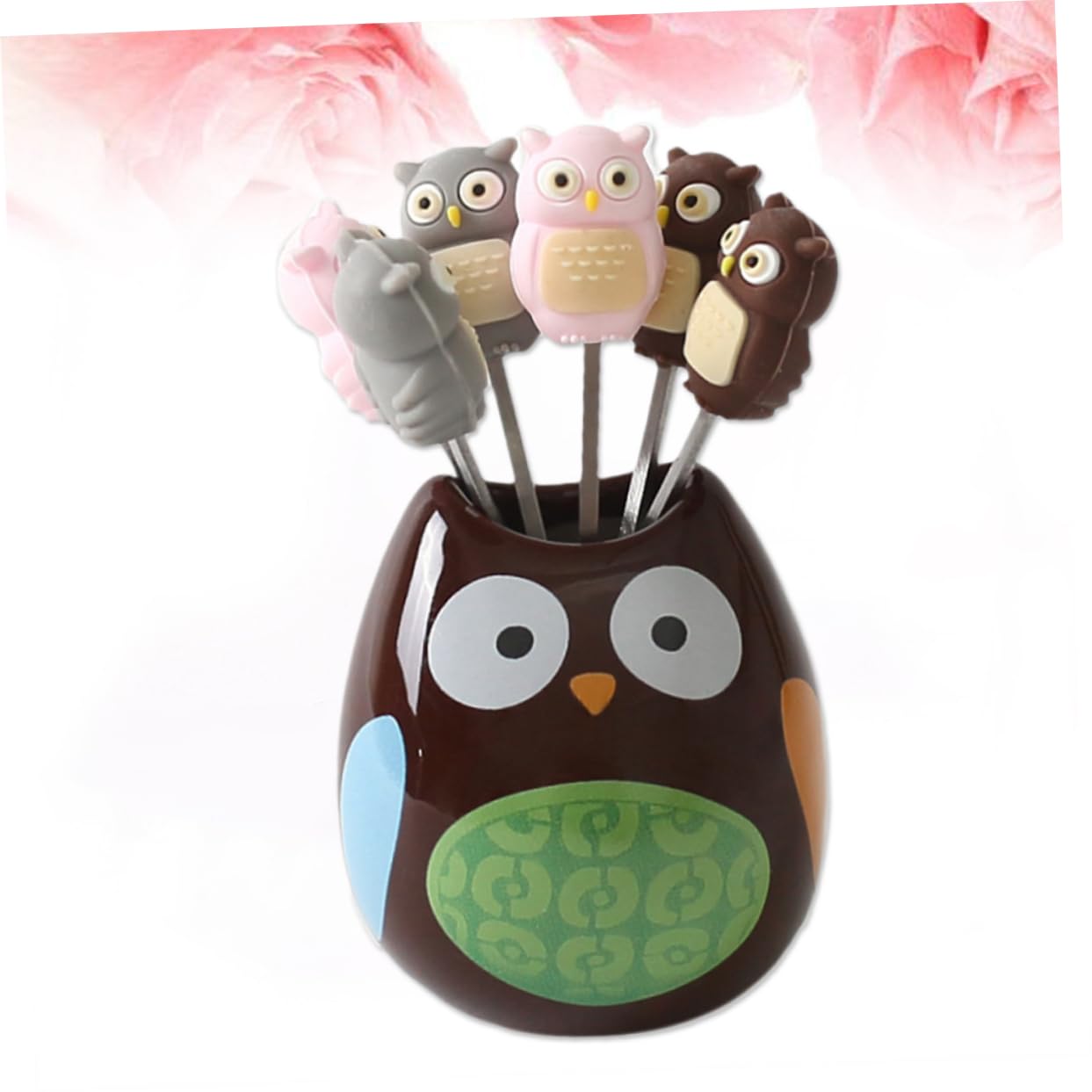 FUNOMOCYA Elegant Owl Fruit Fork Set 7-piece Stainless Steel Fruit Pick Set for Snacks Desserts and Parties Stylish Home Dec