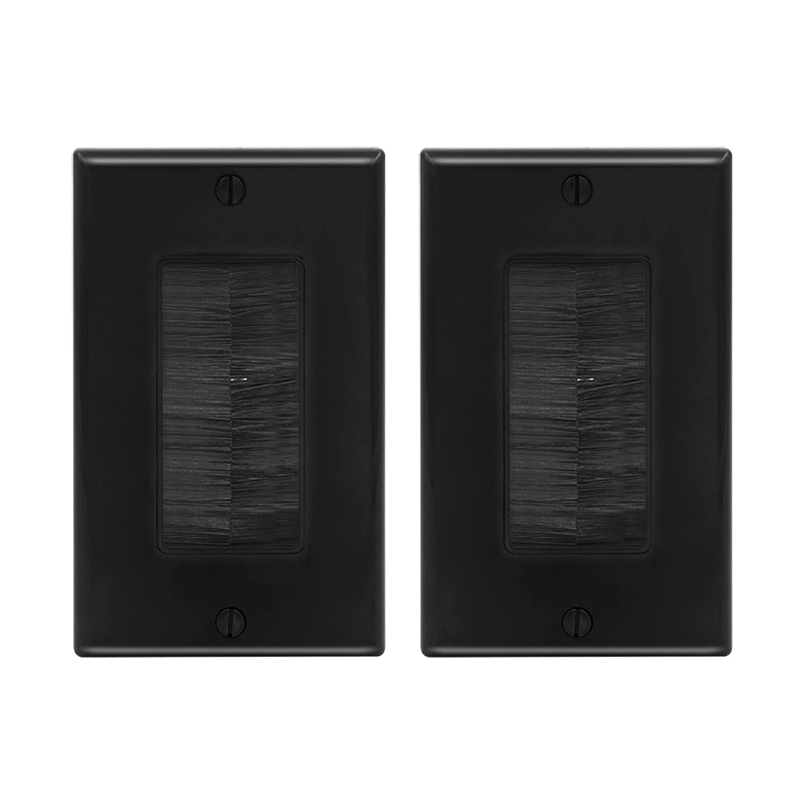 Brush Wall Plate, Single Gang Wall Plate Cable Pass Through for Low Voltage Wires, Cord Hider for Wall Mount TV, 2-Pack, Black