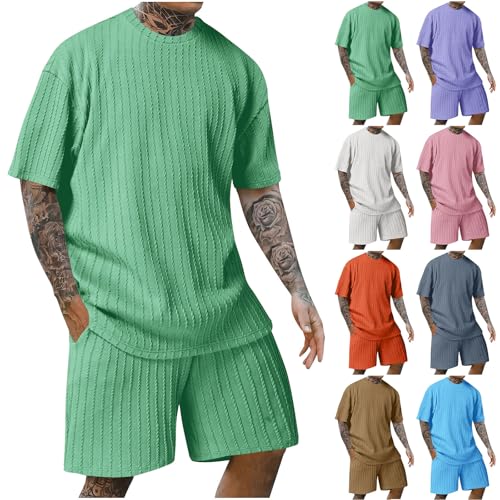 Cambkatl Men's Short Sleeve Tracksuits Loose Crewneck Jacquard T-Shirt and Shorts Summer Loungewear 2 Piece Sets with Pockets2
