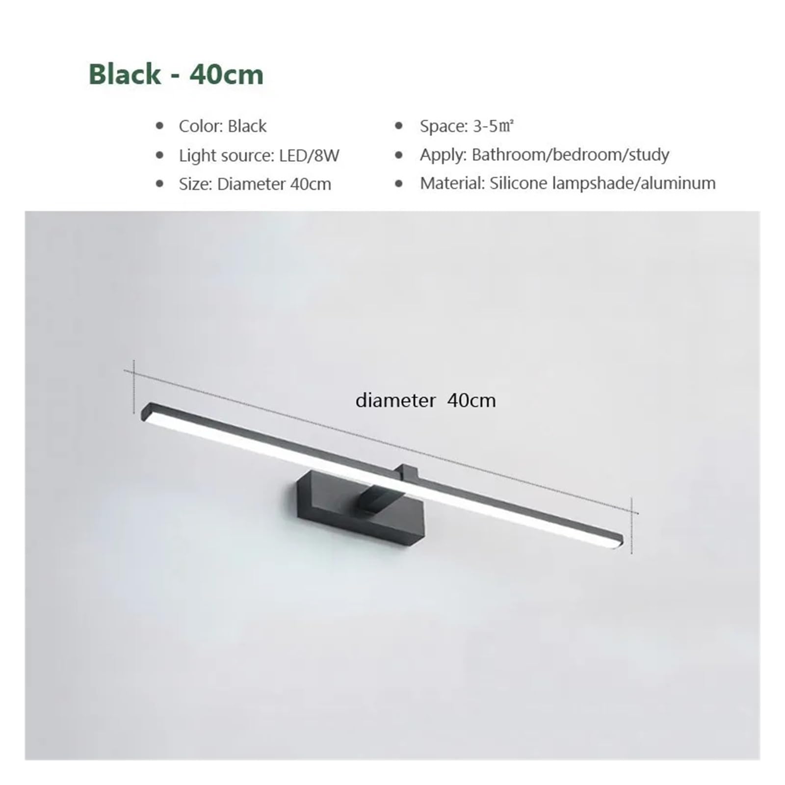 Bildlicht LED-Spiegelleuchten, Wandleuchten, Badezimmer, wasserdicht, weiß, schwarz, flache LED-Lampe, moderne Innenwandleuchte, Badezimmerbeleuchtung, Make-up Das Licht ist weich und nicht blendend(N
