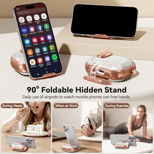 Image of for AirPods Pro 3 Case 2025 with Safety Lock-Beige Luxury Pearl | As Phone Stand, for Women Girly, with Keychain & Cleaner Kit,Two-Piece Design,Support Wireless Charging,Clear TPU+PC Material