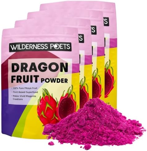 Wilderness Poets, Freeze Dried Dragon Fruit Powder - Pink Pitahaya, Pitaya - 5 Pound (Pack of 4)