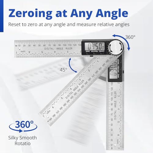 Image of Digital Angle Finder Protractor, 7inch 200mm Angle Gauge Professional Measuring Tool, Third Generation Adjustable Angle Ruler, Quick Display for Carpentry Construction (Stainless Steel)