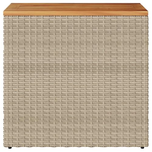 Mesa de sofá ratán PE beige con tapa de madera maciza para terraza exterior 8