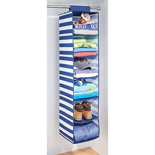 iDesign InterDesign ID jr Fabric Hanging Closet Storage Children's Clothing, Blankets, Toys, Bedding, Shoes, Accessories-6 Shelves, Navy/White IDjr Rugby 6 Shelf Sweater Organizer