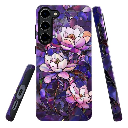 DAIZAG Case for Samsung Galaxy S23,Military-Grade Protection Cover,Stained Glass Blooming Flower Floral Purple（Glossy）