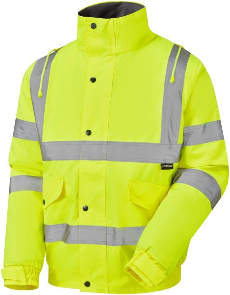 Hi Vis Bomber Jacket High Viz Visibility Workwear Safety Security Concealed Hood Fluorescent Flashing Hooded Padded Waterproof Work Wear Coat Size S-4XL