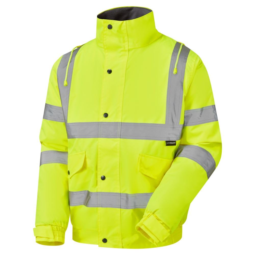 Hi Vis Bomber Jacket High Viz Visibility Workwear Safety Security Concealed Hood Fluorescent Flashing Hooded Padded Waterproof Work Wear Coat Size S-4XL