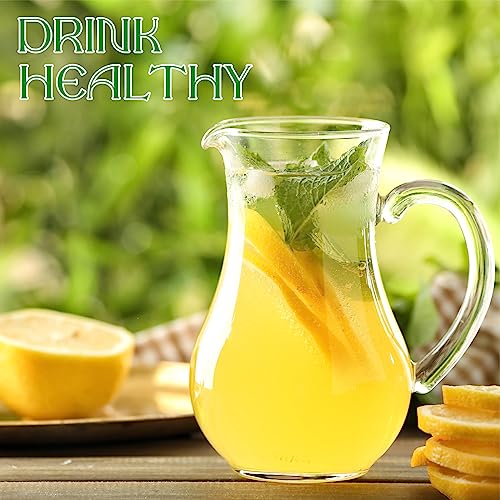 Dandat 2 Pcs Glass Water Pitcher with Spout Lemonade Pitcher Elegant Serving Carafe for Water, Juice, Tea, Sangria, and Cocktails Clear Glass Beverage Containers for Fridge Jug (Typical,40 oz) - Thumbnail 7