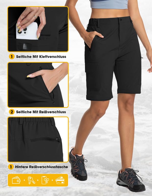 BondiTrekk Damen-Wanderhose-Zip-Off-Trekkinghose, Atmungsaktiv Wanderhose Damen Schnell Trekkinghose Abnehmbar Zip Off Outdoorhose Sommer Hiking Pants Funktionshose Schwarz L