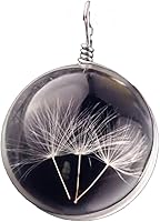 Handmade Dandelion Seeds Glass Pendant Necklace with Brown Leather Cord - Crystal Clear Nature Jewelry