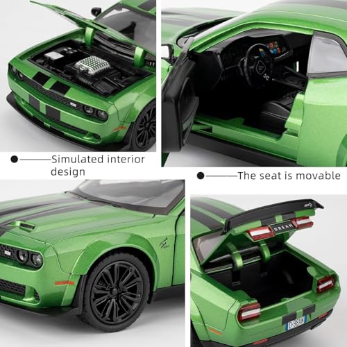Image of 1:22 Dodge Challenger SRT Hellcat Model Car - Green Diecast Vehicle Toy with Pull Back Function, Lights & Sounds | Collectible Toy Car Model for Adults & Kids Birthday Gift (Green)