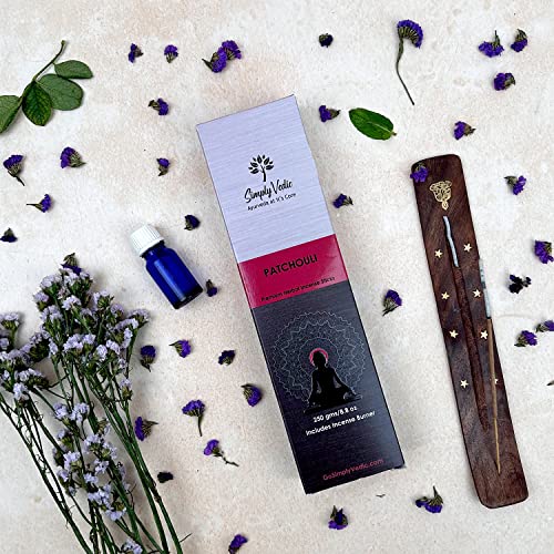 Simply Vedic Patchouli Incense Sticks 250-Grams (Approx 135 Premium Incense Stick + Incense Holder)| Lasts 60-Minutes, Ideal For Meditation, Yoga, Spiritual Healing, Prayers, Aromatherapy #TOP1