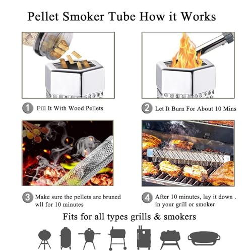 Smoke Tube for Pellet Smoker 12\'\', Smoker Tube 5 Hours of Billowing Smoke Hot/Cold Smoking, Smoking Tube, for Add Smokey BBQ Flavor on Gas Grill or Charcoal Grills with This Stainless Steel Wood Chip - Thumbnail 3