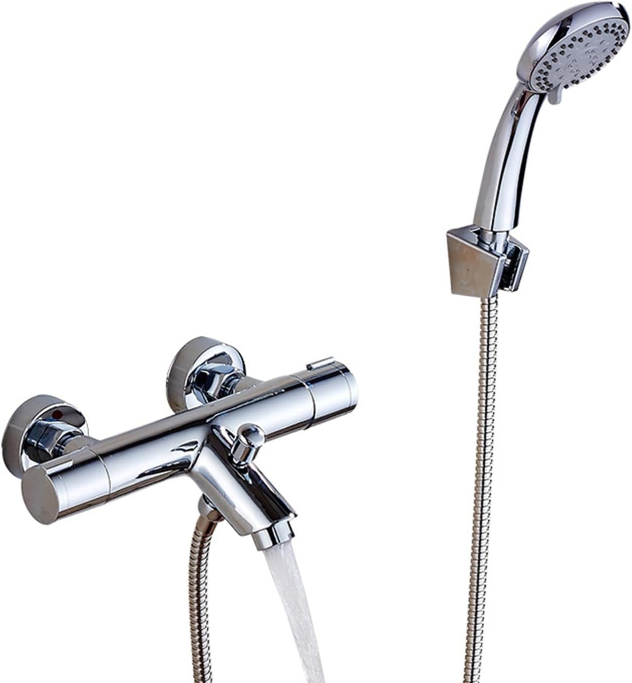 Silver Wall Mount Thermo Shower Mixer Faucet with Handle Thermostatic Valve
