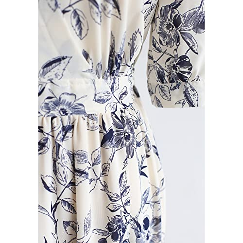 Image of CHICWISH Women's Navy Floral Frilling Wrapped Maxi Dress