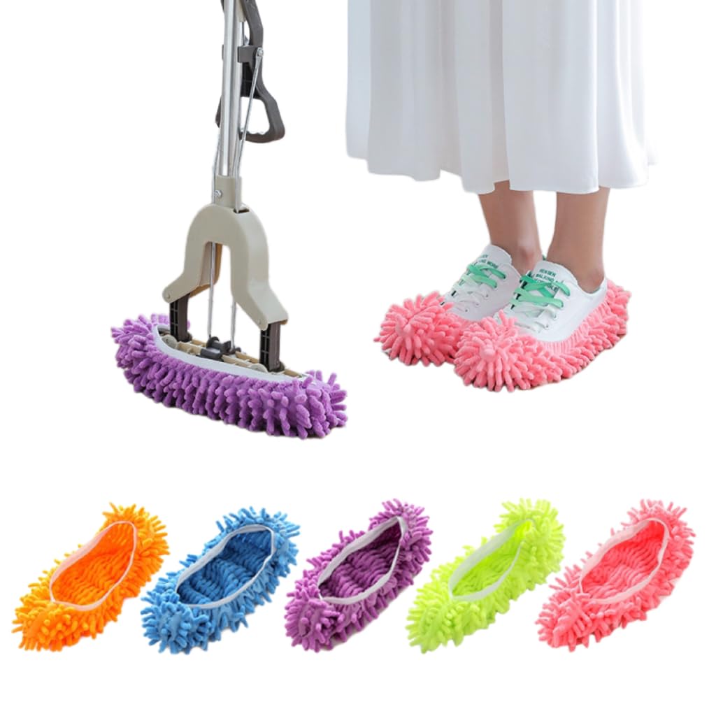 Lazy Mopping Shoe Covers 2, Floor Cleaning, Environmental Microfiber Reusable, Office Bathroom Kitchen Living Room Hair dust Cleaning mop, no Need to Bend Over Mopping Cleaning Supplies (7*6(Purple))