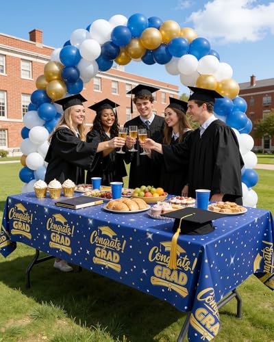 Image of Niuara Blue Graduation Tablecloth 2026 - 4 Pack 54 inch x 108 inch Disposable Tablecloths for 6FT Tables, Class of 2026 Graduation Party Decorations & Supplies