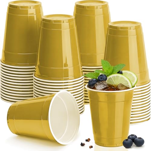 Solevmic 12 Oz Gold Plastic Cups Disposable 100 Count Party Cups for Wedding Birthday Picnic Graduation