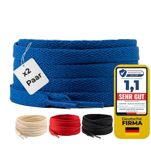 LaceHype 2 pares de cordones falch resistentes al desgarro [8 mm de ancho] LC3 Shoelaces de repuesto de poliéster para zapatillas deportivas, zapatillas de correr (azul, 120 cm)