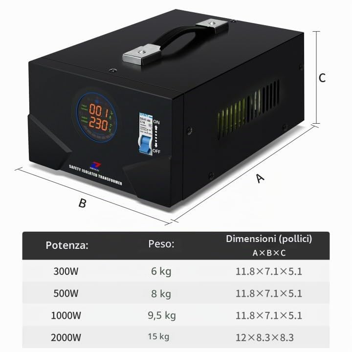 ZHENGXI ELECTRIC Trasformatore di isolamento 230v, trasformatore di tensione da 500w, 2 prese di uscita