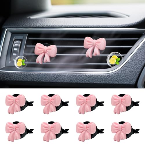 Image of 8 PCS Coquette Pink Bow Car Air Freshener Vent Clip, Cute Aesthetic Cars Scent Air Fresheners Vent Clips Decorations, Automotive Interior Accessories for Women Girl