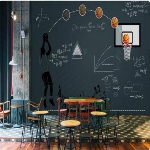 Función De Pizarra De Baloncesto 3D Restaurante Bar Papel De Pared Gimnasio Escuela Decoración Industrial Mural Fondos De Pantalla 3D-250Cmx175Cm