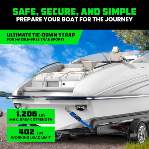 Image of Rhino USA Boat Transom Straps (2-Pack) - Trailer Tie Downs for Boats