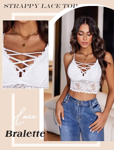 Image of Avidlove Bralettes for Women V Neck Lace Camisole Y2K Tank Top Strappy Cami Unpadded Bra Lingerie Crop Tops Outfits