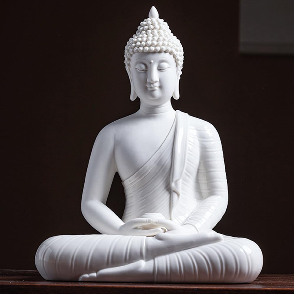 ARBTOTCE Shakyamuni Buddha Statue 8.6" Tall Ceramic Home Meditating Decor, Shakyamuni Budda Statue Decoration Indoor/Outdoor with Chinese Gift Box(