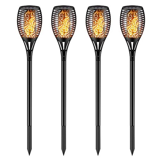 Solar Torch Light With Flickering Flame,Fire Effect Lantern,Dancing Flame,Solar Garden Light, Dust to Dawn,Outdoor Waterproof Garden Decoration, Solar Powered Stick Light ZKEE(set of 4)