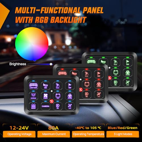 Image of Nilight 12 Gang Switch Panel Relay System with Automatic Dimmable | RGB Backlight Panel Circuit Control Fuse Wiring Harness ON Off LED Switches Pod for 12V 24V Cars Trucks Campers SUV