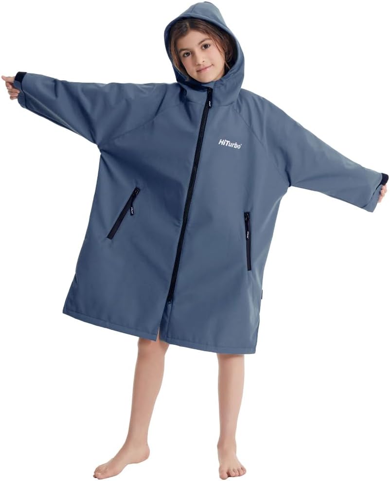 Hiturbo Kids Waterproof Swim Parka: Windproof Swimming Coat - Thin Fleece Lining - Oversized Swimmer Jacket - Image 5