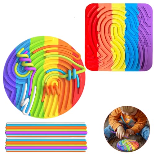 Xiuyer Sensory Activity Board, 2 Piezas Tabla de Actividad Sensorial de Silicona, Double Side Calm Down Fidget Toy, para Autismo, ADHD para Niños a Partir de 3 Años y Adultos, con 20 Cordones
