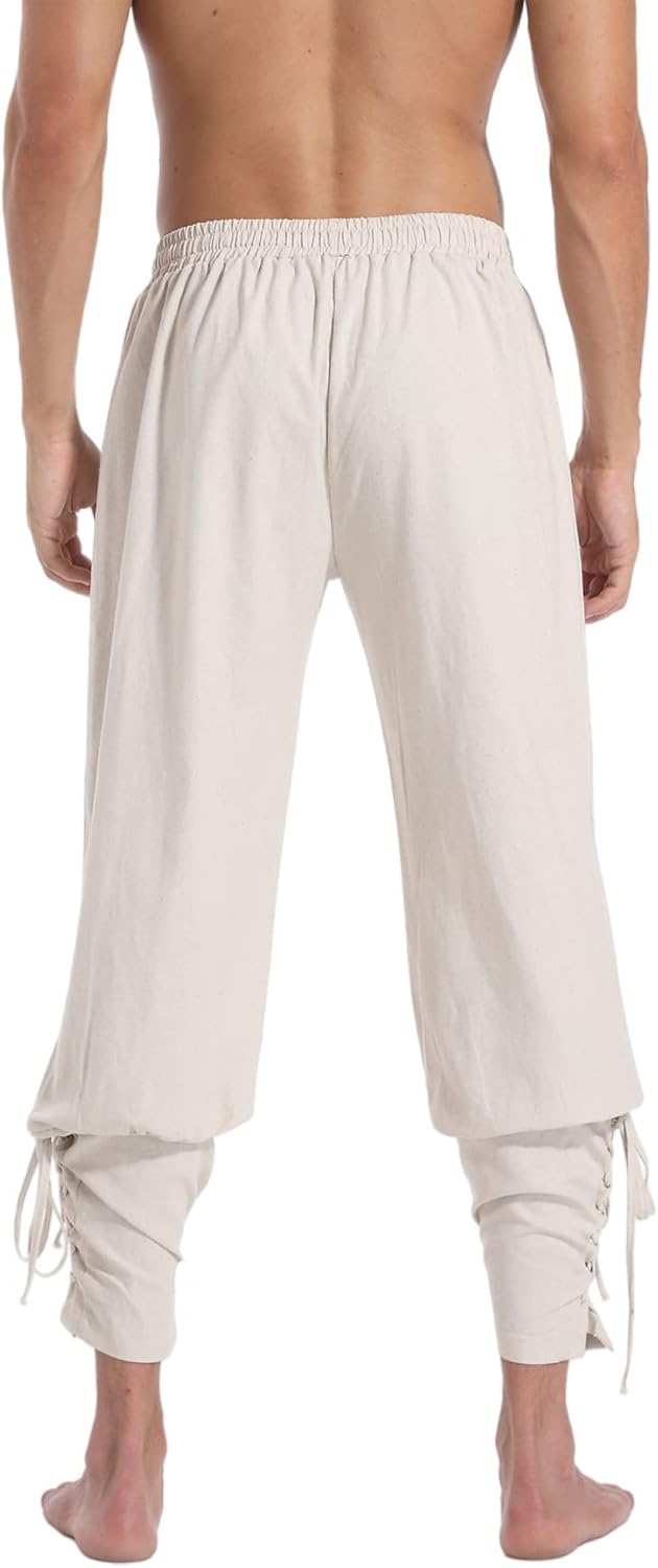 perdontoo Men's Ankle Banded Cuff Renaissance Pants Medieval Viking Navigator Trousers Pirate Cosplay Costume - Image 5