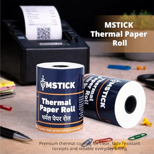 Image of MSTICK Premium Thermal Receipt Paper Rolls - 58mm (2 Inch) x 25 Meter - POS Billing Paper - Pack of 10 Rolls