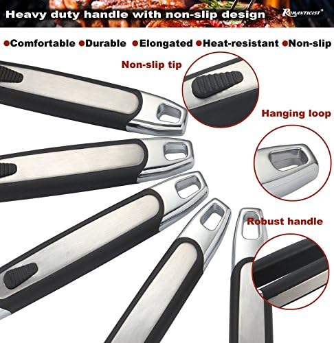 ROMANTICIST 20PC Stainless Steel BBQ Accessories Tools Set - Rubber Handle BBQ Set with Meat Thermometer - Complete BBQ Kit for Men Women on Birthday, Christmas