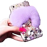 3D Handmade Luxury Civet Cats Fluffy Rabbit Fur Sparkle Stunning Stones Crystal Rhinestone Bling Diamond Glitter Case for HTC Desire 10 Pro (Z03)