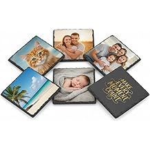 6 Pieces Custom Slate Drink Coasters, 4 Inch Personalized Black Coasters Stone Coaster Set, Scratch Resistant Bottom, Home Office Kitchen Housewarming Gifts Wedding Party, Square