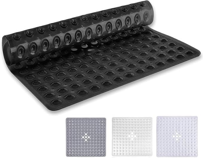 BedLooms Shower Mat Non Slip Anti Mould – Black 53x53 cm Bath Mat for Bathroom & Bathtub with Strong Suction Cups Grip Bath Mats Easy Drain & Machine Washable Mat