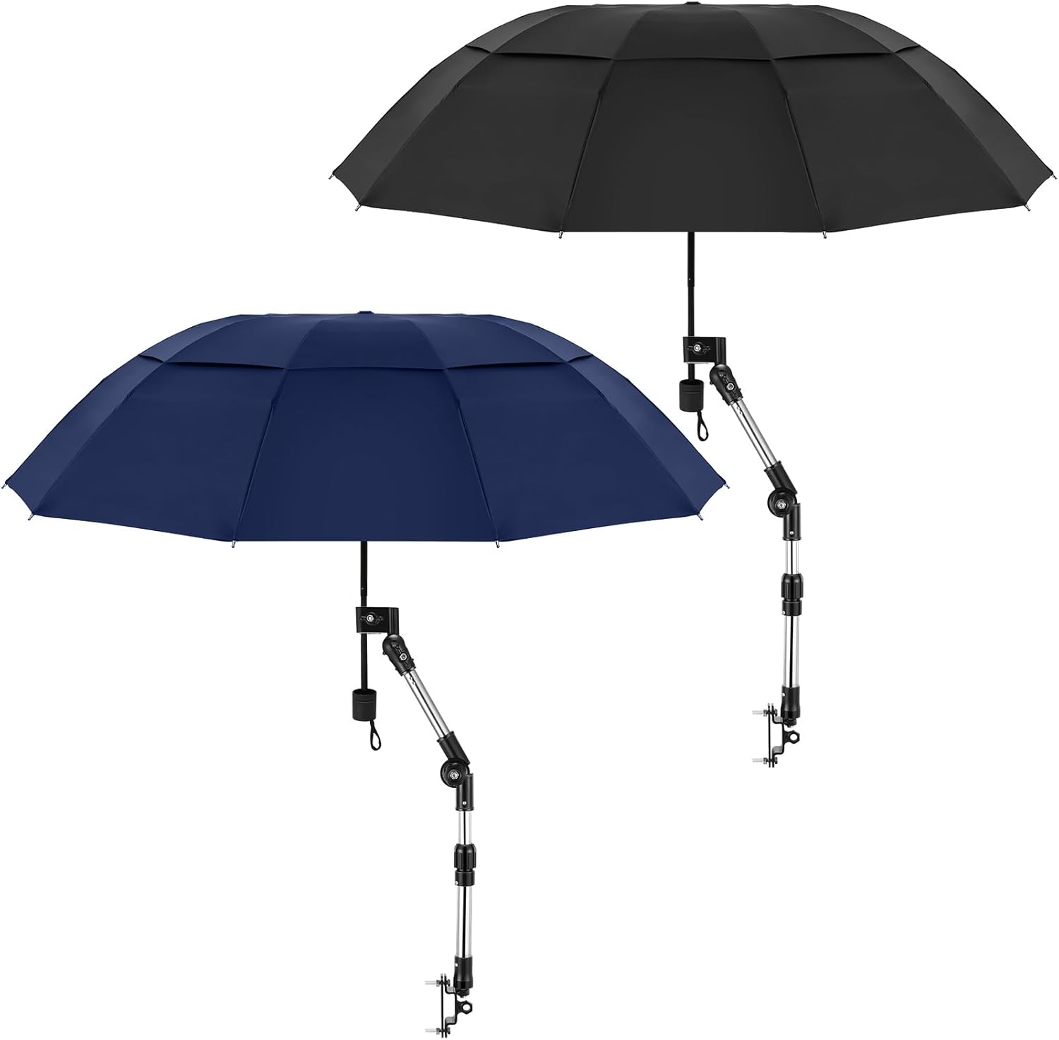 2 Pack Large Double Canopy Sun Umbrella for Chairs with Square Tube Clamp Foldable Portable Beach Umbrella for Chair Golf Cart Patio Wheelchair Outdoor Camping Fishing