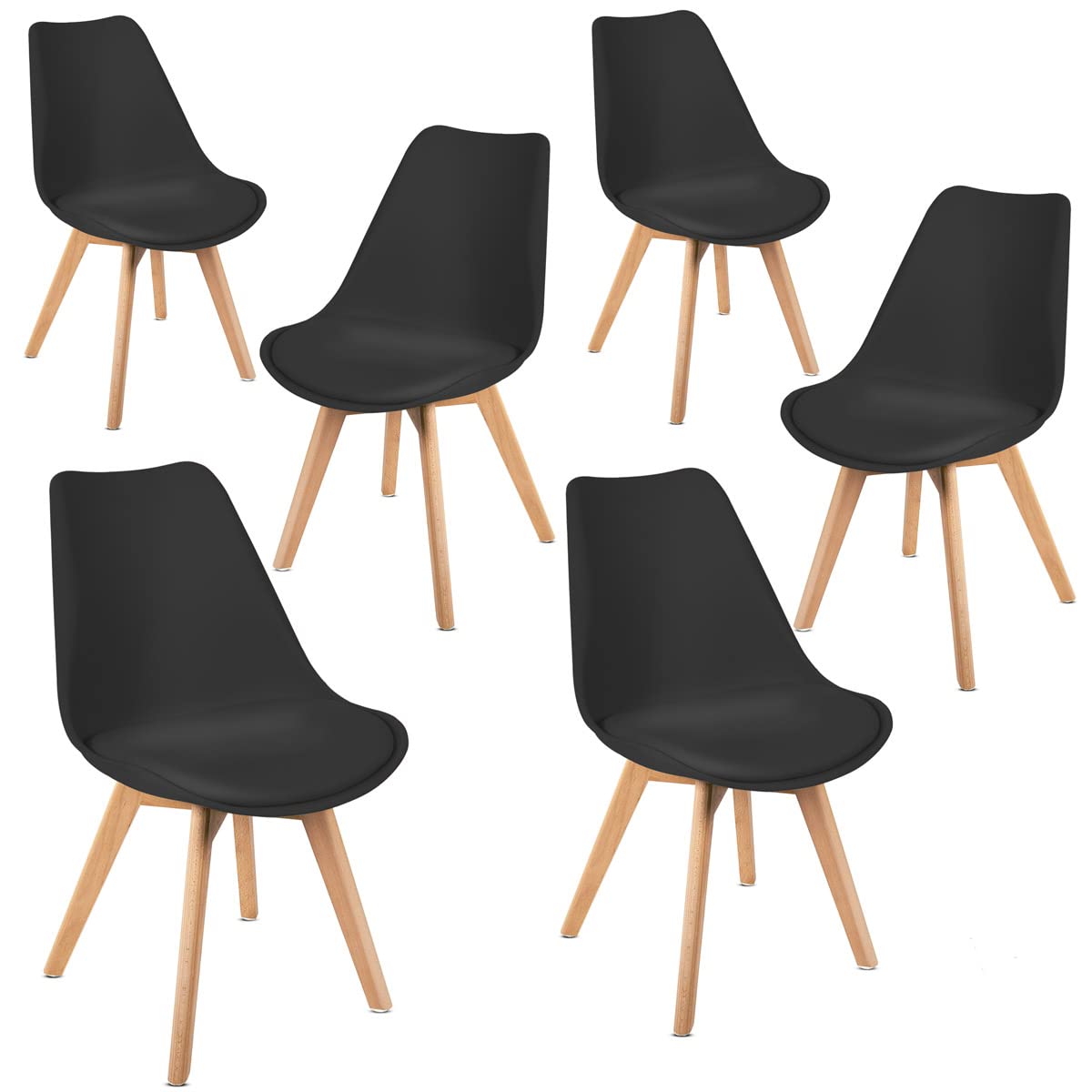 Mc Haus Lena Negra x6 - Pack de 6 sillas de Comedor, diseño nórdico con Asiento Acolchado y Respaldo ergonómico, Color Negro
