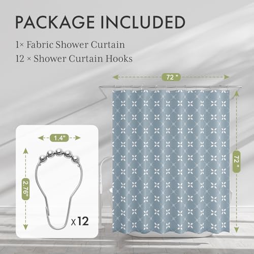 Image of AmazerBath Shower Curtain Blue, Cloth Blue and White Floral Fabric Shower Curtain Sets with 12 Shower Curtain Hooks, Rustic Home Decor Washable Farmhouse Fall Bathroom Shower Curtains, 72x72 Inches