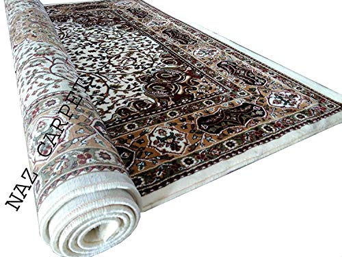 Image of Kashmiri Traditional Woollen Carpet with Advanced 1 Inch Thickness & Classical Look 60x180cm (2x6 Feet) Color White
