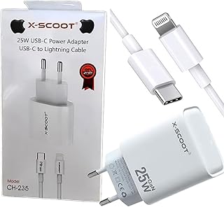 شاحن سريع USB نوع سي معتمد من الشركة كابل شحن بطول 1 مترشاحن بي دي بقوة 25 واط، محول مع كيبل USB-C لايفون 14/14 برو/14 برو ماكس/13/12/11/SE/X/XS/XR، ايباد، ايربودز، أبيض