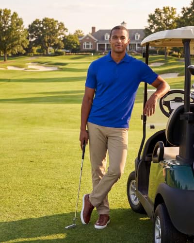 Image of 3 Pack:Mens Quick Dry Fit Polo Shirt Short Sleeve Golf Tennis Clothing Active Wear Athletic Performance Tech Sports Essentials Moisture Wicking Casual Dri-Fit T Shirts Set