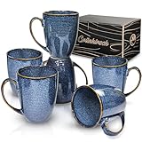 Grünhirsch Premium [6 x 380ml] Kaffeebecher aus hochwertigem Porzellan - Kaffeetasse blau - Kaffeetassen Set groß mit Henkel - Kaffeebecher Set Teetassen - spülmaschinenfest kratzfest & stoßfest