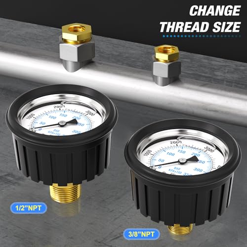 Image of MEANLIN MEASURE 0~5000Psi Stainless Steel 1 /4 inch NPT 2.5 inch FACE DIAL Liquid Filled Pressure Gauge WOG Water Oil Air Center Back Mount(with Rubber Protective Sleeve)
