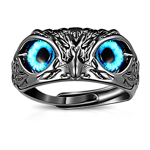 Yaomiao Demon Eye Owl Ring Retro Animal Open Ring Adjustable Owl Ring Open Animal Rings Statement Ring Jewelry For Women Girls Men Ring Jewelry Fingers Accessories (Gun-Black) #TOP12