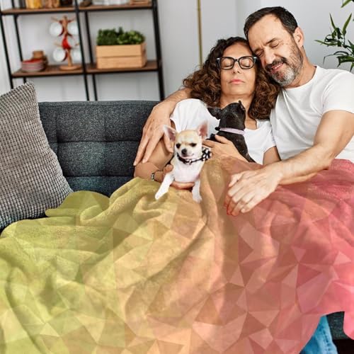 Couverture polaire triangle jaune rose microfibre 150x130 cm